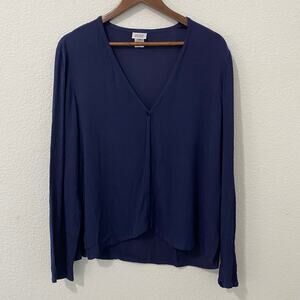 Eileen Fisher Cardigan Womens Size M Dark Blue Italian Crinkle Rayon